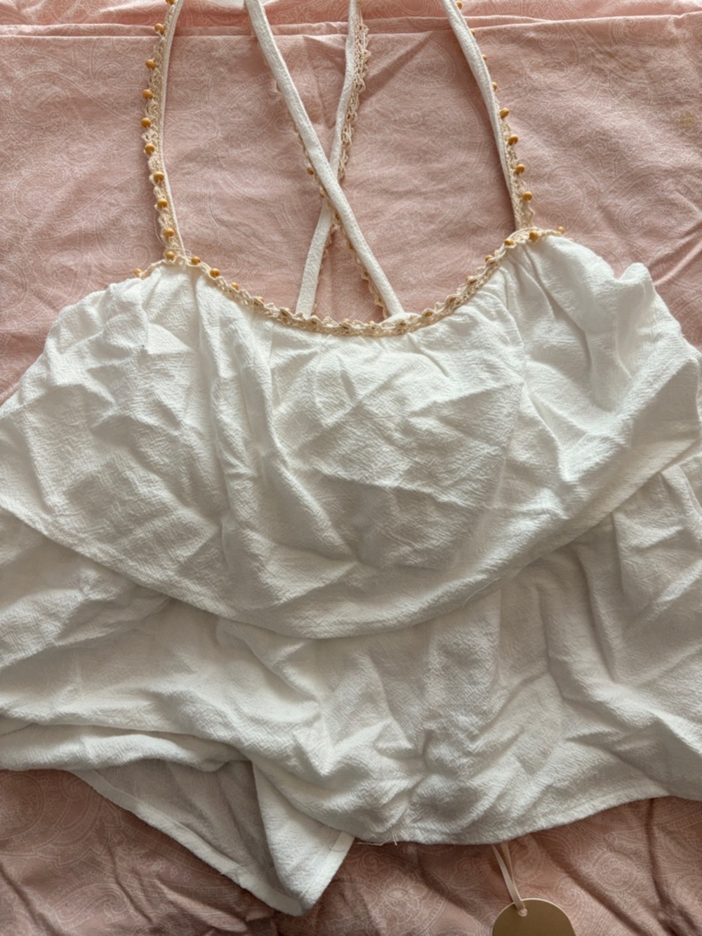 White Ruffle Cami with Crochet Trim